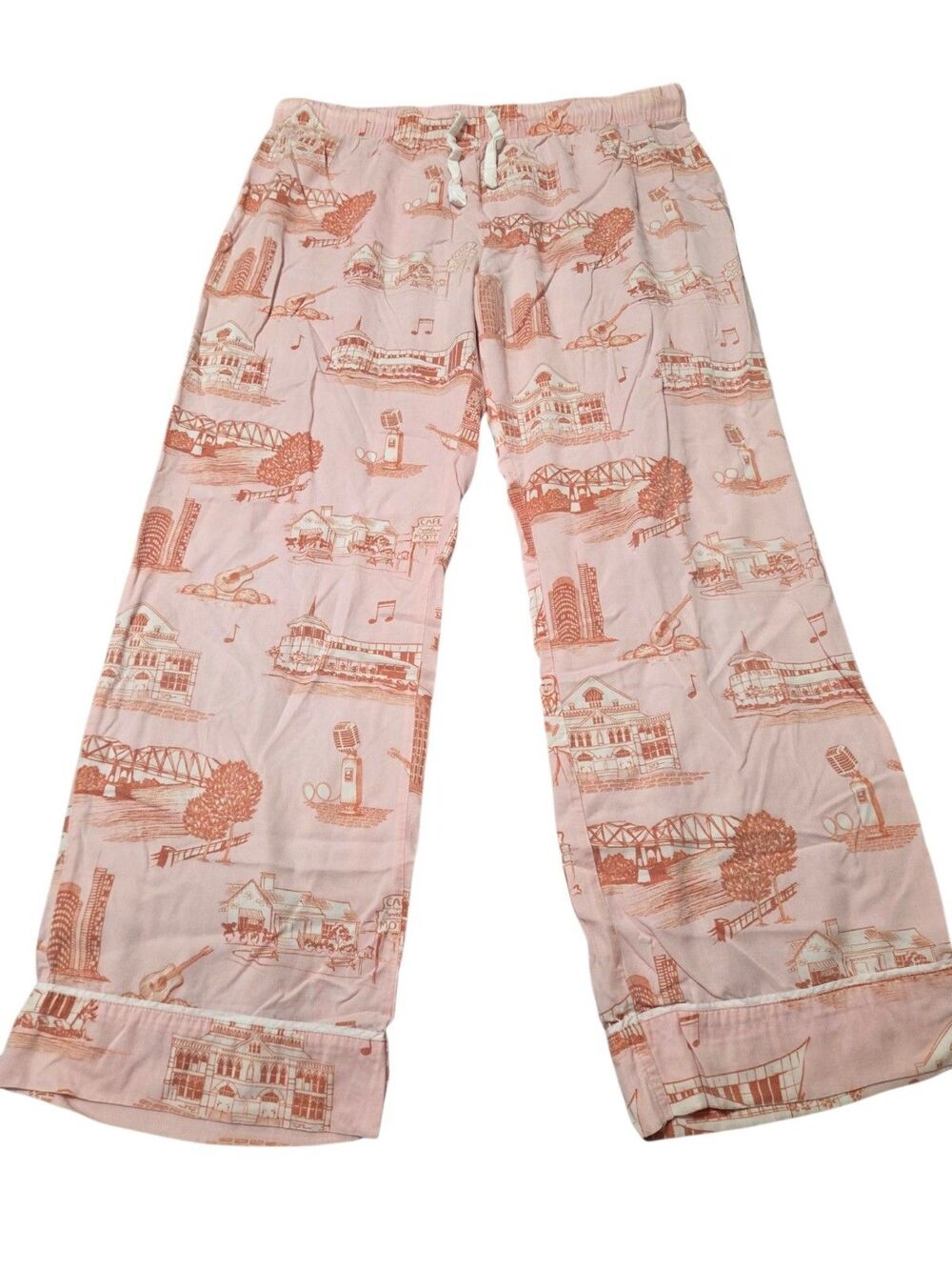 Katie Kime Nashville Toile Pajama Pants Pink Orange Size L City Print Music C311